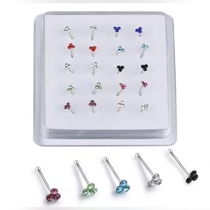 Crystal Nose Stud Nose Piercing Jewelry 3Stone Bone Ball Bin